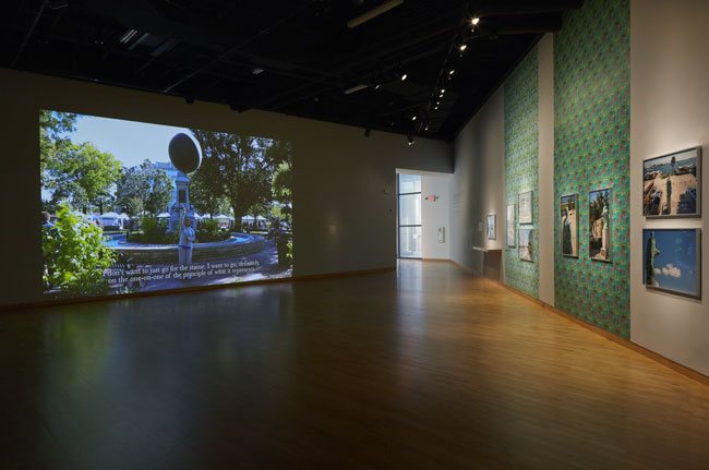 Installation View of Marking Monuments exhibition at USF Contemporary Art Museum. Left: Ariel René Jackson. Right: Joiri Minaya. Photo: Will Lytch.