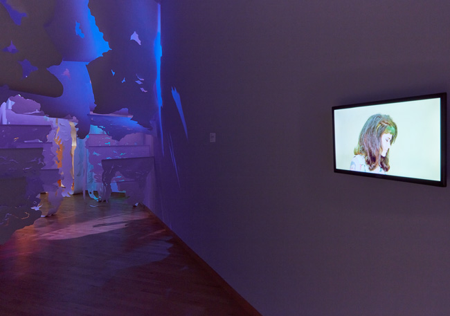 Installation view of Out To Pasture exhibition at USF Contemporary Art Museum. Left to right: Work by Erin Oliver, Bonnie Mae Carrow. Photo: Will Lytch.